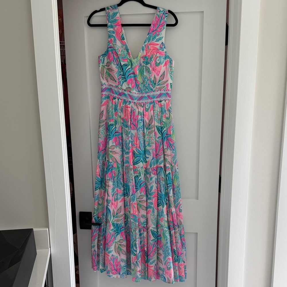 Lilly Floral V-Neck Sleeveless Maxi Dress - Pink & Teal